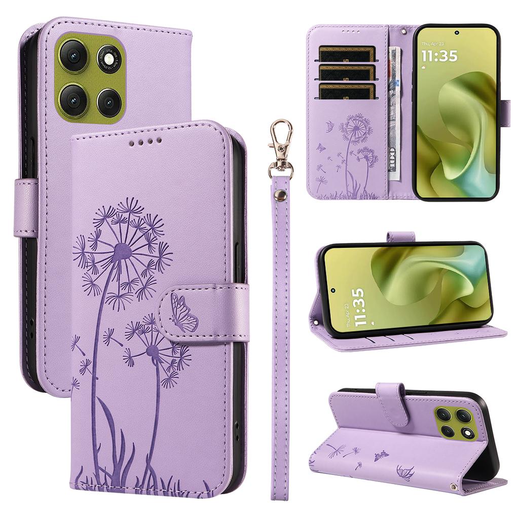 For Motorola Moto G86 5G/G86 Power 5G Leather Wallet Case with Strap Dandelion Imprint Phone Stand Cover