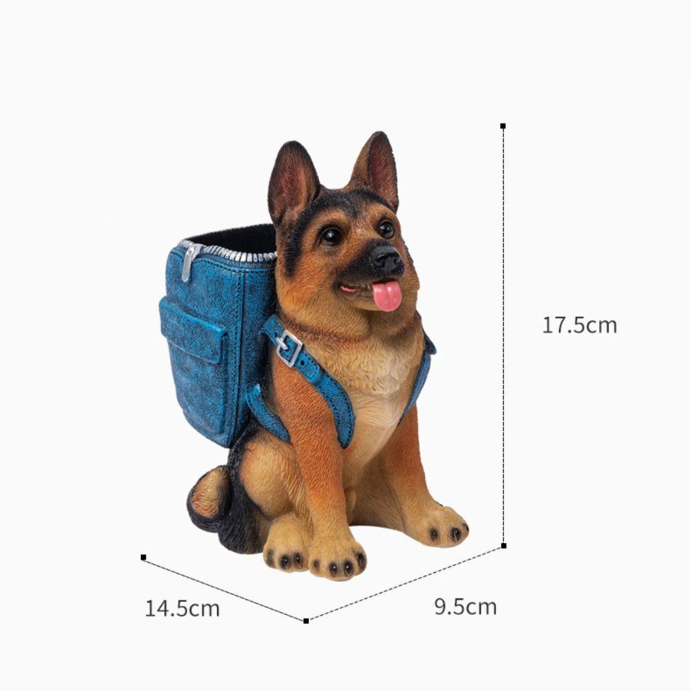 Resin Statue Desktop Storage German Shepherd Pen Box Figurines New Dog Sculpture Pen Container