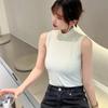 Женский облегающий хлопковый жилет без рукавов с полувысоким воротником - Летний топ однотонной расцветки