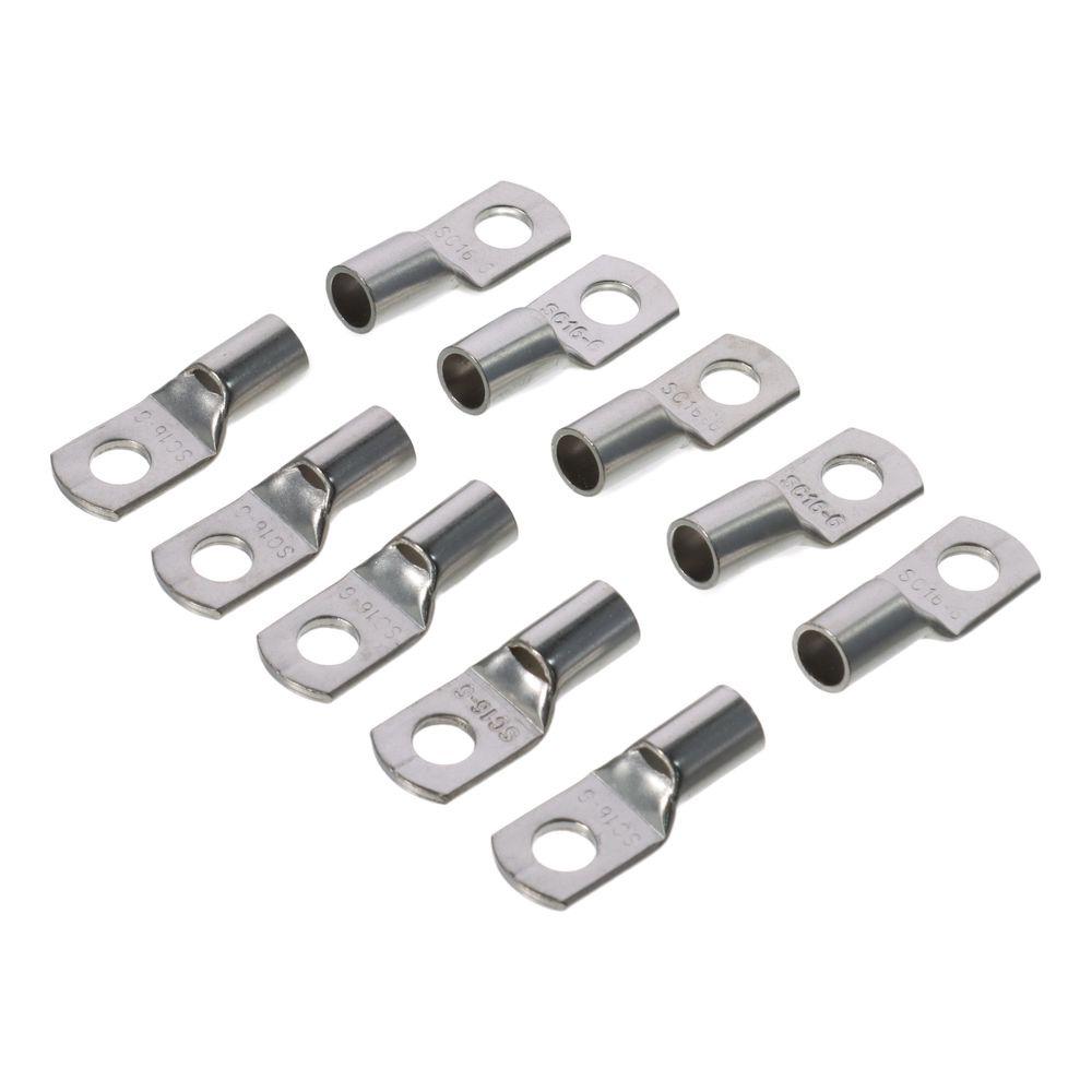 10Pcs 10AWG SC16-6 Copper Wire Lugs Silver Tone Battery Cable Ends Durable Connectors