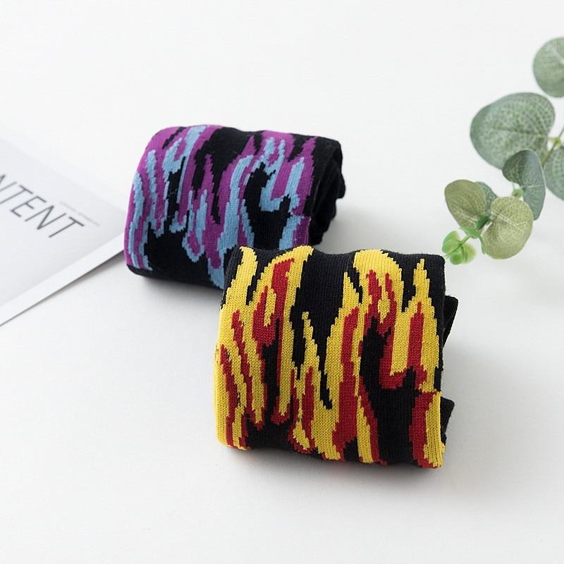 2 пары европейских и фиолетовых носков Flame Tube Cotton Socks для мужчин, японских пар, носки для скейтбординга, для улицы