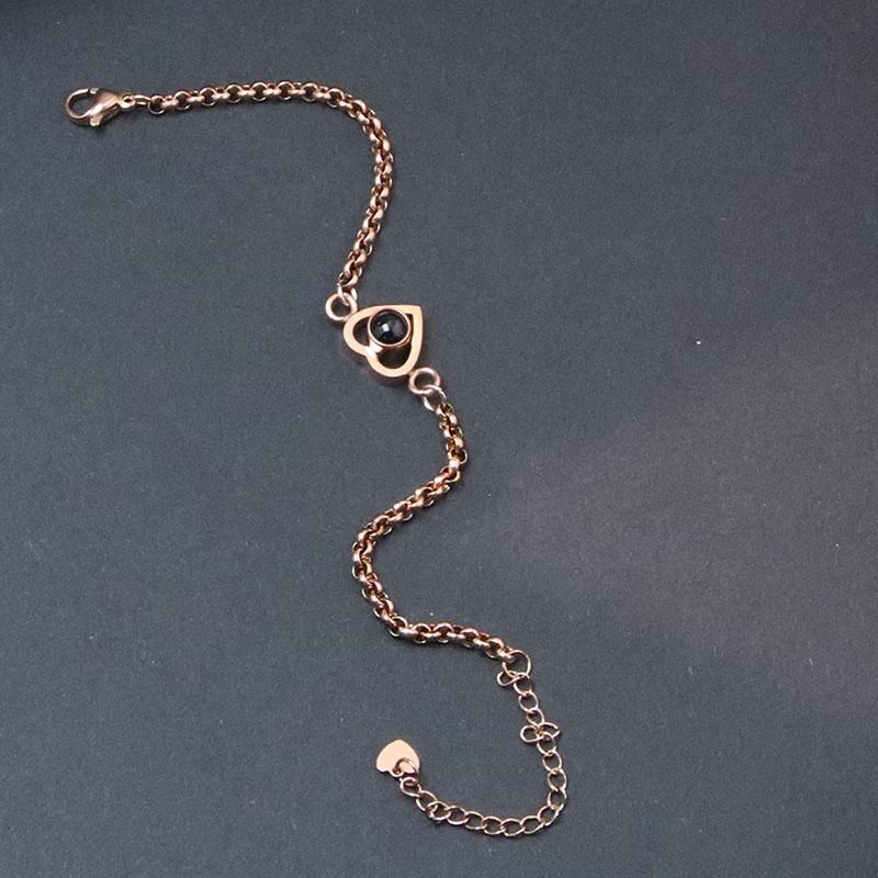 Silver/Gold Color Projection Photo Heart Bracelet with Stainless steel a chain Heart Bracelet Bangle Jewelry for Men Women