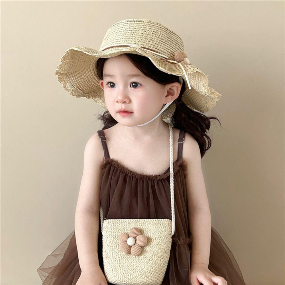 Korean Style Floral Straw Hat Spring Summer Baby Sun Hat Trendy Children Straw Hats  for Kids