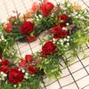 Artificial Heart Shaped Rose Wreath Ribbon Simulated Spring Floral Wreaths for Front Door Wedding Decor Photo Props 40cm