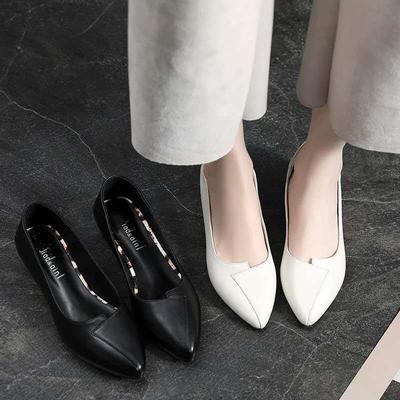 Повседневная женская обувь на низком каблуке с мелким горлышком, универсальная обувь, женские туфли на толстом каблуке с острым носком