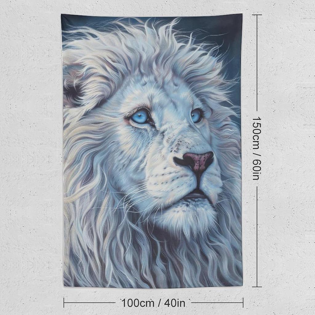 Wall Art Blue Eyes White Lion Animal Majestic Tapestry for Bedroom Living Room Decor for Men And Woman Tapestries Wall Hanging