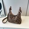 Leopard Print Crossbody Bag with Zipper Non-woven Large Capacity Soft Simple Fashionable Trendy Shoulder Bag
