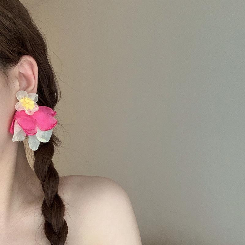 Весна и лето новые модные уникальные шифоновые цветы преувеличенные серьги клипсы без отверстий для ушей