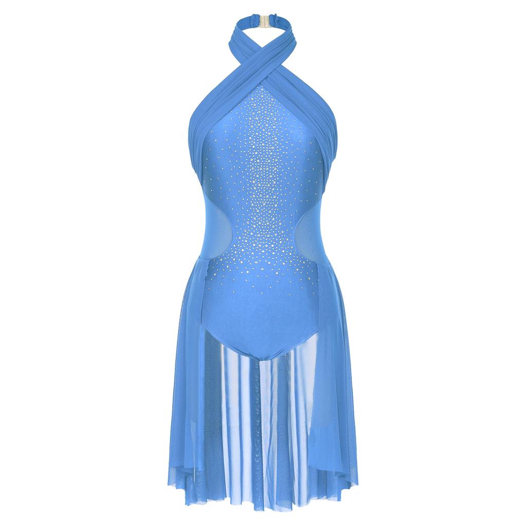 Женское балетное платье для современных танцев для взрослых, лирическое шифоновое струящееся платье без рукавов, гимнастическое трико для фигурного катания