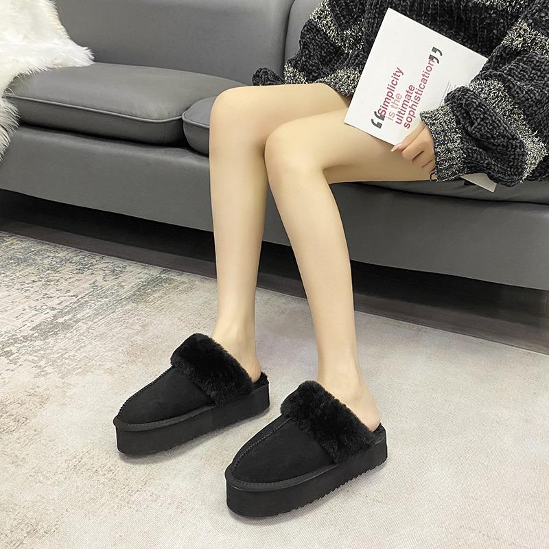 Fashion Winter Women Fur Slippers Warm Boots Platform Flip Flops 2024 New Short Plush Flats Home Cotton Shoes Suede Mules Ladies Boots
