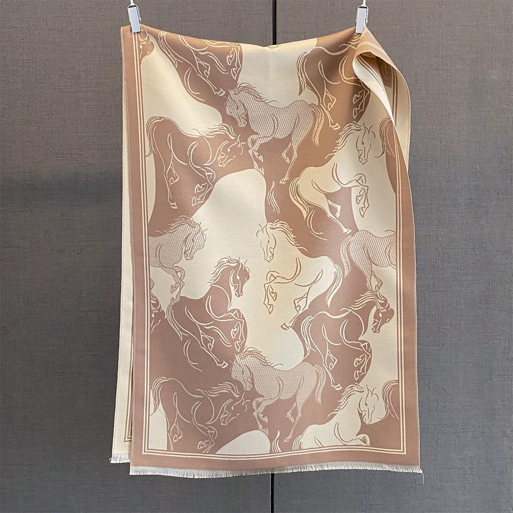 Осень и зима новый принт скачущих лошадей большой квадратный шарф женский имитация кашемира универсальный шарф высококачественная теплая шаль