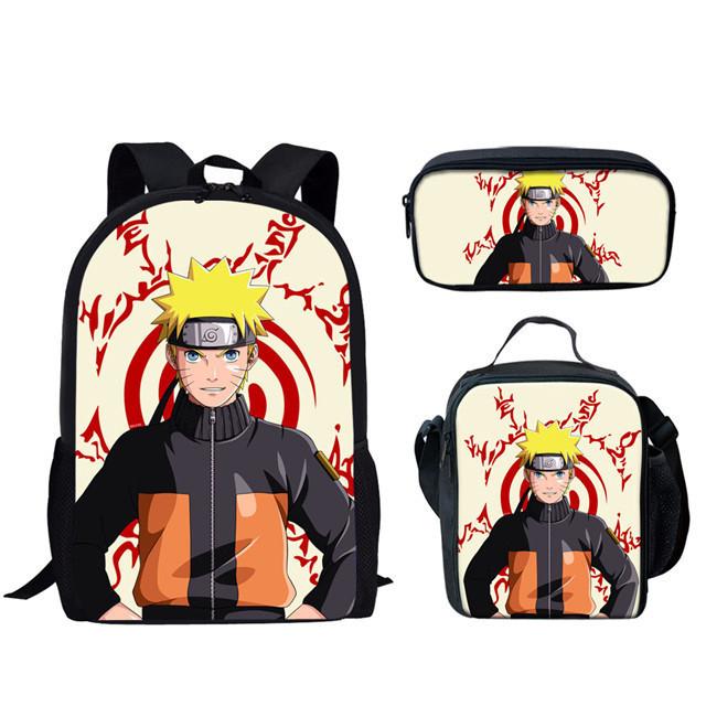Набор: Детский рюкзак, сумка-ланч и пенал из аниме Наруто, с большой вместимостью, для школьных дней
