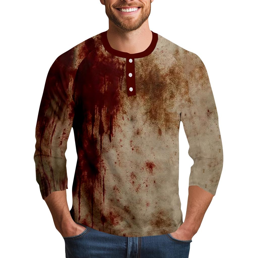 Men's Halloween Printed Collar Three-Quarter Sleeve