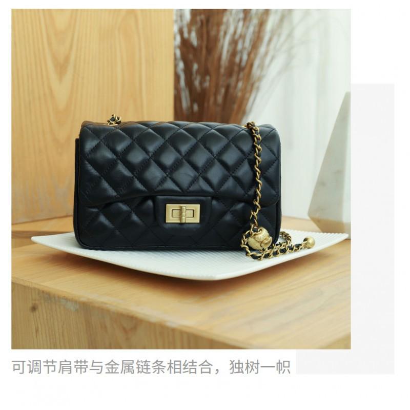 Bag Women's Style Authentic Leather Fashionable Diamond-shaped Square Fat Chain Single-shoulder Crossbody