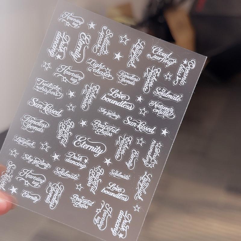 Black White Nail Stickers with Letters 3D Angel Wings Alphabet Mixed Styles Nail Decals for Professional Manicure Sets