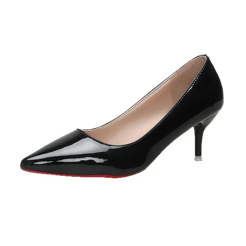 Black Stiletto Heels Pumps Women Patent Leather Office Shoes Woman Plus Size 43 Pointed Toe High Heels Shoes Zapatos Mujer