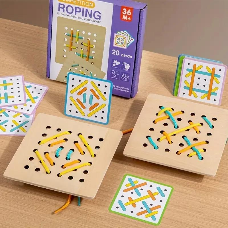 Montessori Wooden Threading Activity Puzzles*Early Educational Fine% Motor Skill Travel Toy~Birthday Gifts for Boys and Girls!!