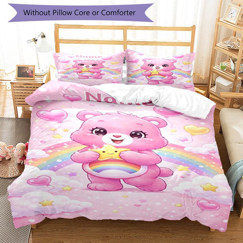 3Pcs Custom Name Bear Bedding Set Duvet Cover Closure Includes 1Duvet Cover 2Pillowcases Soft And Comfortable For All Seasons