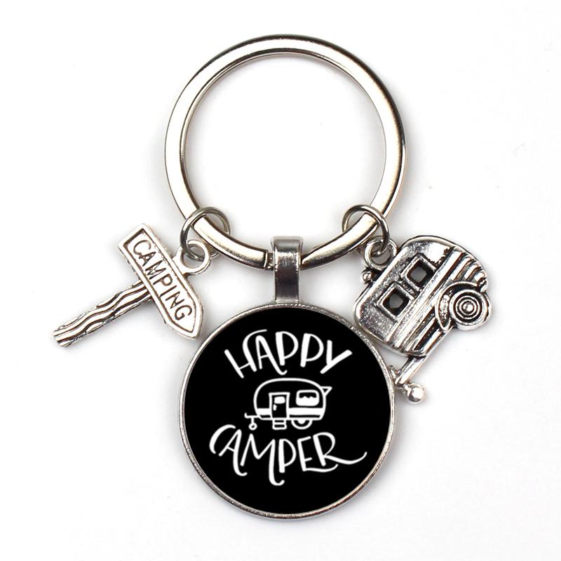 New Cute Camper Wagon Keychain I Love Camping Keychain Trailer Signpost Keychain Vacation Travel Memorial Gift
