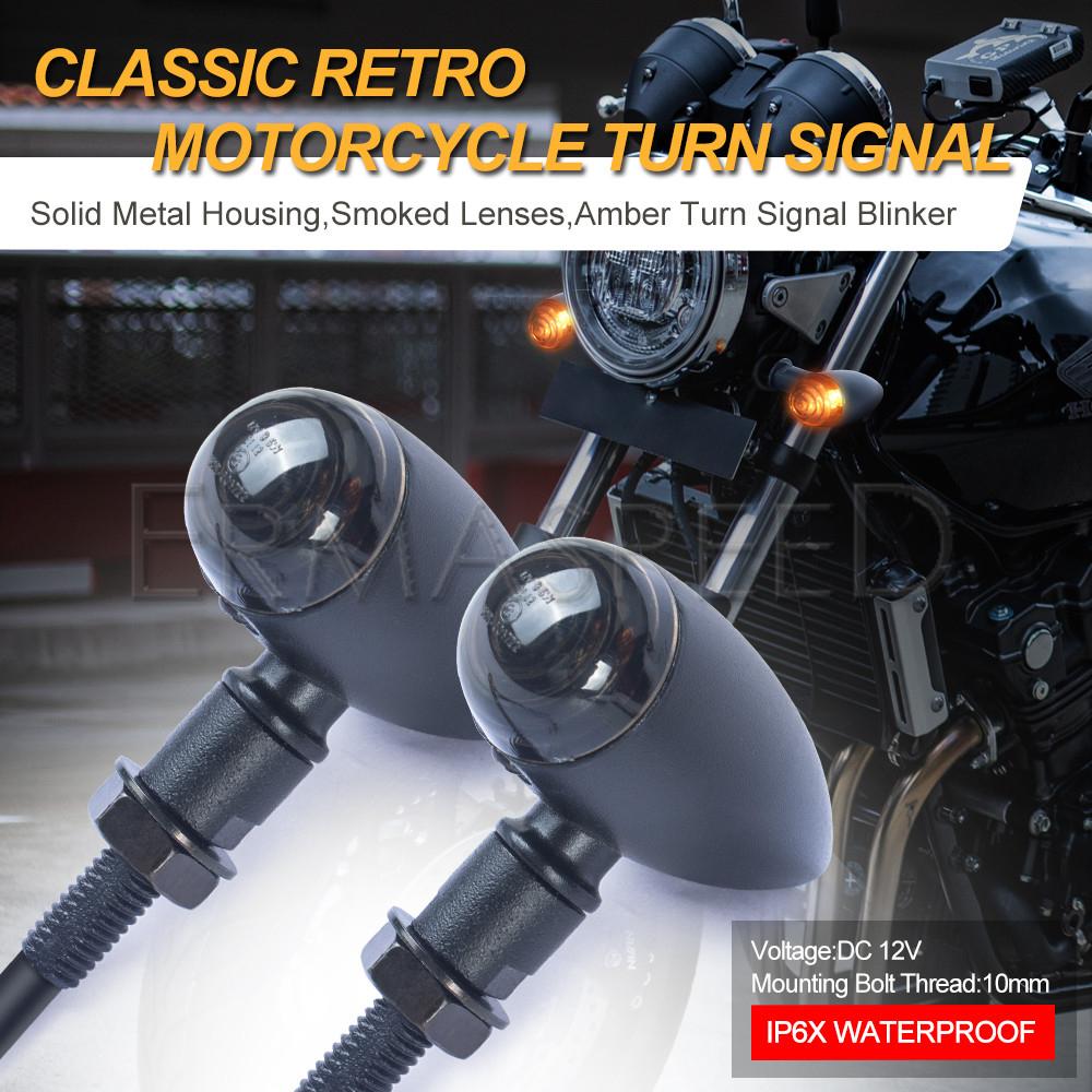 Ретро указатели поворота для мотоцикла, E Mark, алюминиевые пули, индикаторы для мотоцикла, янтарная сигнальная лампа, винтажный скутер