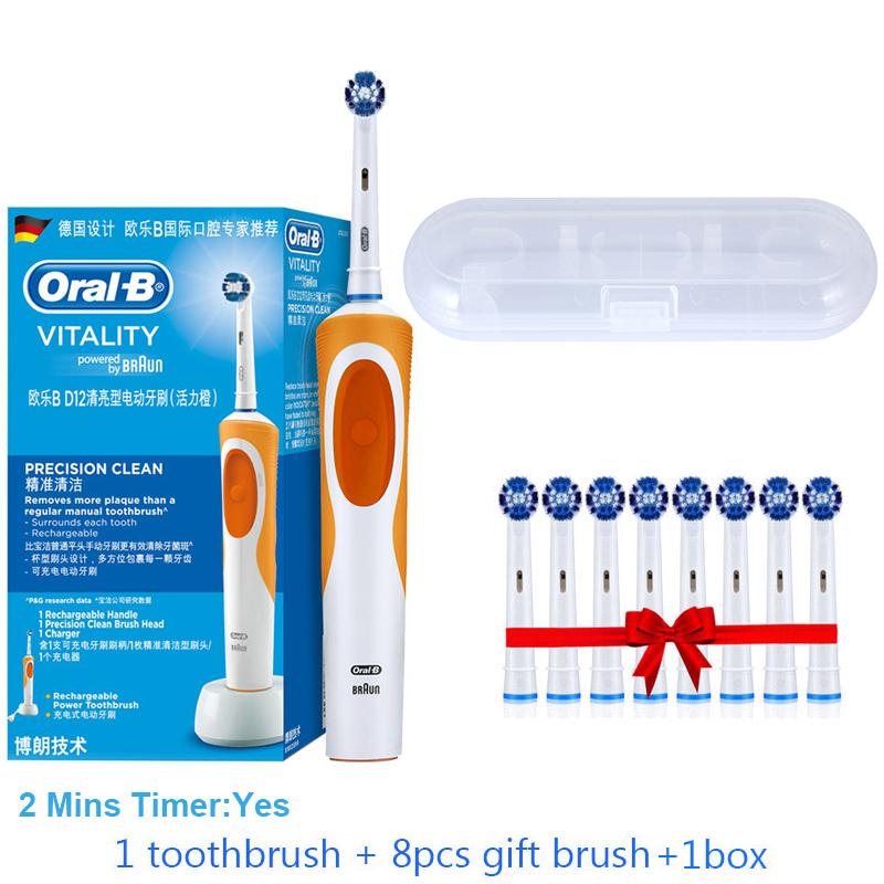 Электрическая зубная щетка Oral B Dual Clean с вращением и вибрацией Перезаряжаемая зубная щетка Oral B с 8 насадками + коробка для хранения