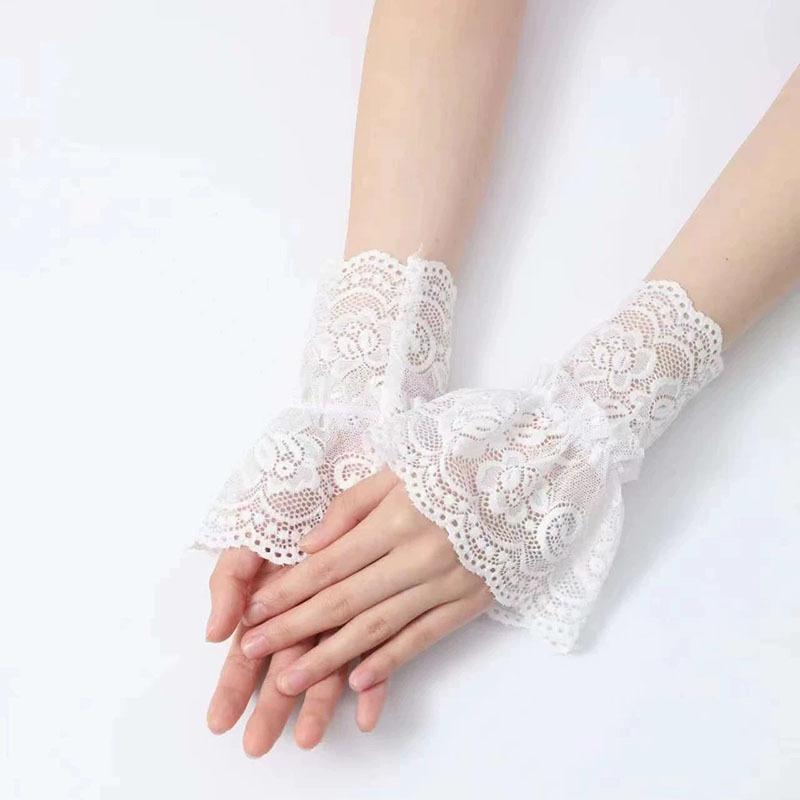 1 пара манжет из белого кружева в европейском женственном стиле, декоративный воротник-стойка, аксессуары для женской одежды, декоративные рукава для свадебного платья