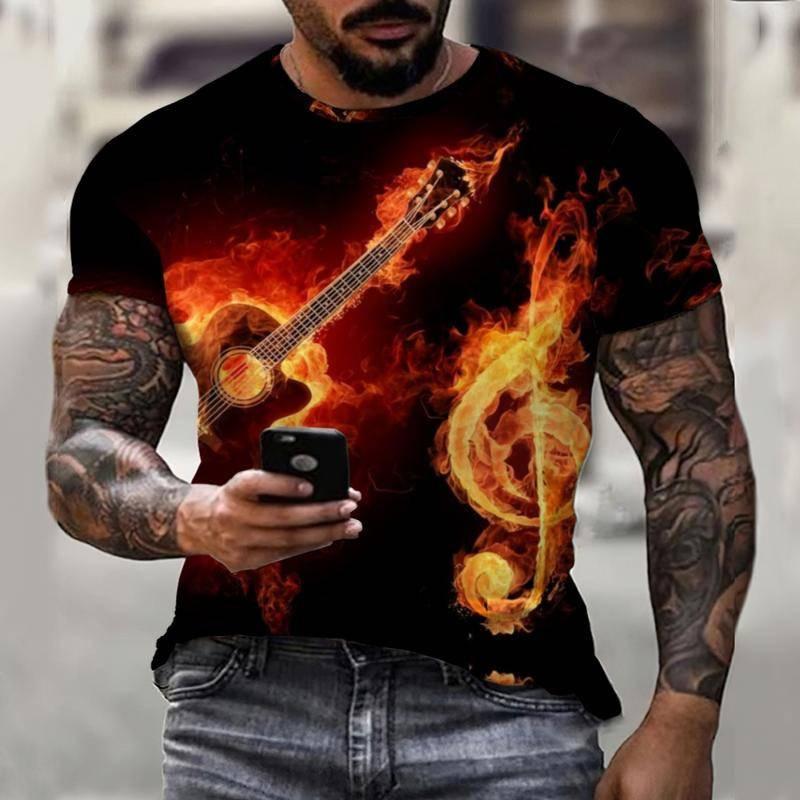 Летняя мужская повседневная футболка с коротким рукавом с принтом крутого музыкального символа