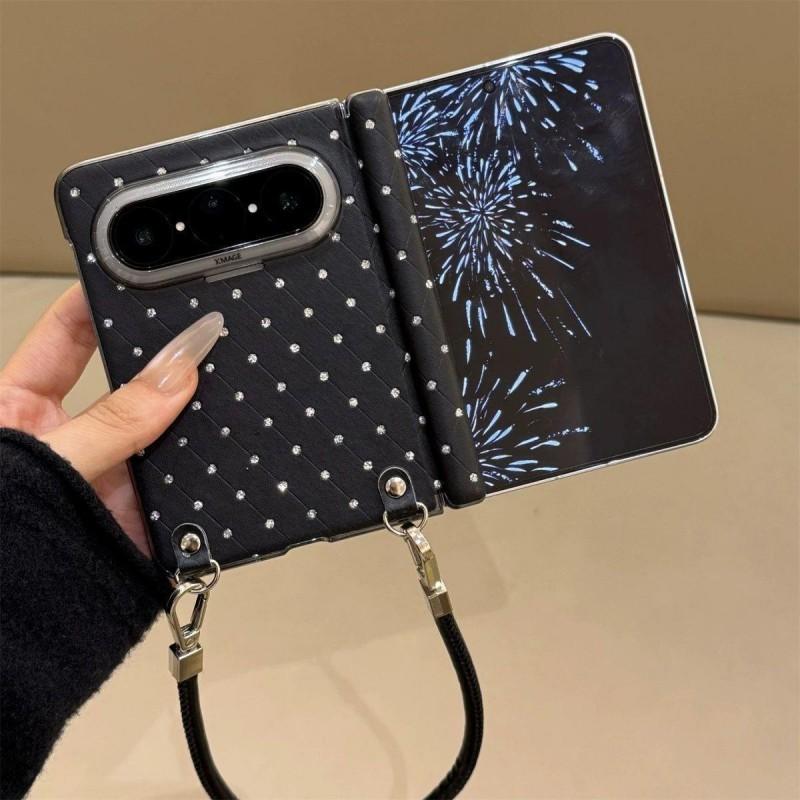 Luxury Rhombus Quilted Sparkle Phone Case Pura X Max Foldable Dual Hinge Magnetic Cover