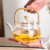 Glass Teapot with Tea Strainer Infuser Tea Kettle with Wooden Handle Heat Resistant Kung Fu Teaware for Electric Ceramic Stoves