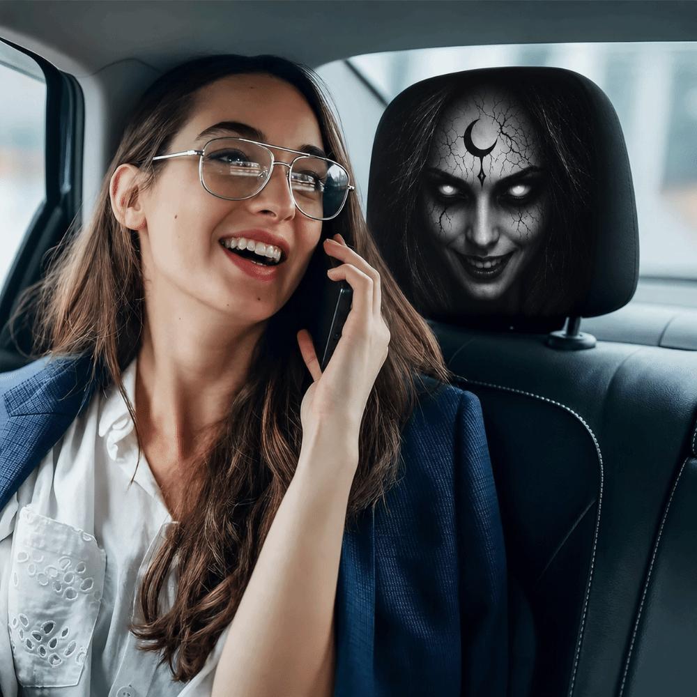 2Pcs Scary Face Printing Car Headrest Cover Car Headrest Protector Auto Interior Accessories