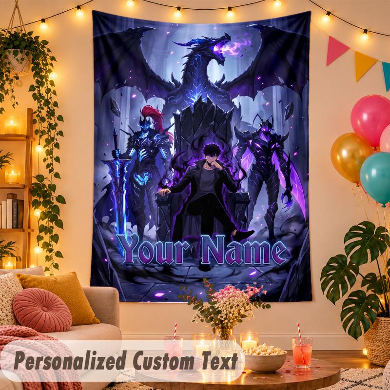 Solo Leveling Personalized Wall Tapestry Custom Name Text Polyester Hanging Decor Home Room
