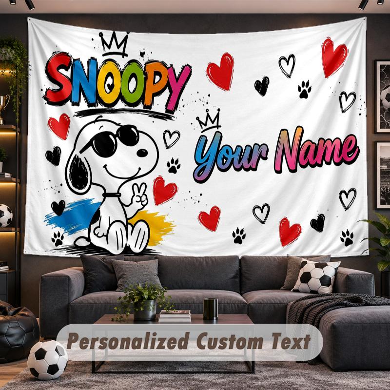 Snoopy Peanuts Personalized Tapestry Support Custom Name, Wall Art Home Decoration