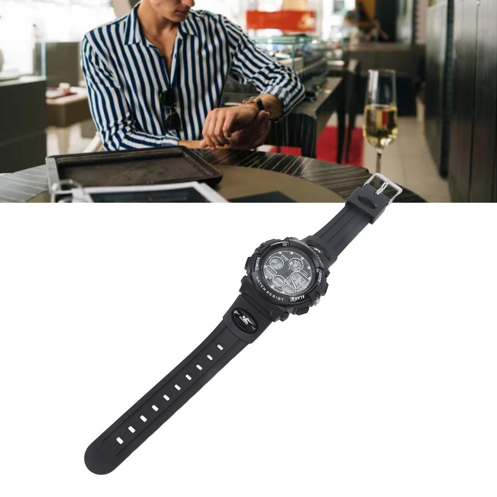 Children Digital Watch Waterproof Dual Movement Multifunctional Soft PU Strap LED Watch