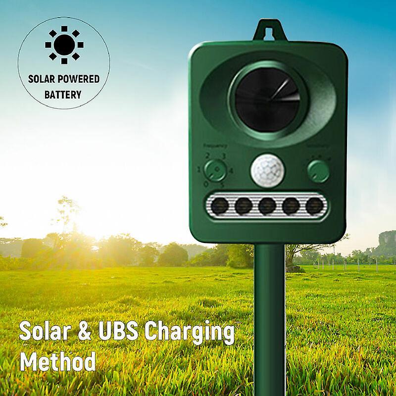 Outdoor Solar Ultrasonic Bird Repeller, Solar and USB Dual Charging, Waterproof Design, Built-in Battery, Grass Green