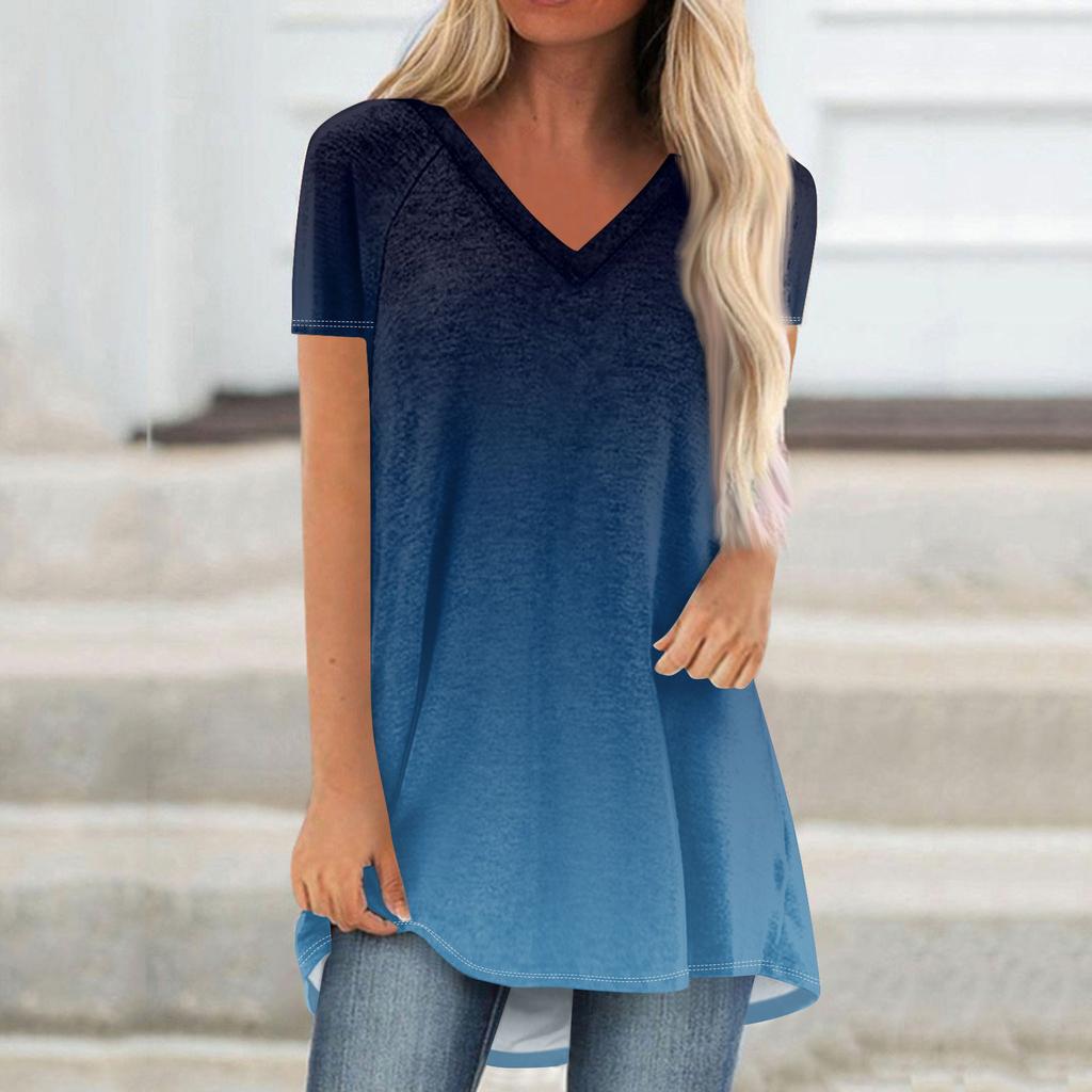 Женские плиссированные свободные топы с короткими рукавами Плюс размер Повседневные топы с V-образным вырезом и короткими рукавами Повседневные летние футболки Женские топы Футболки Рубашки