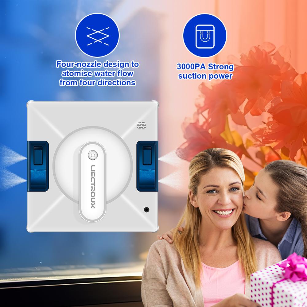 LIECTROUX YW509 Робот-пылесос для окон, двойной распылитель воды, лазерный датчик, автоматическая швабра для влажной уборки стекла, робот для чистки окон дома