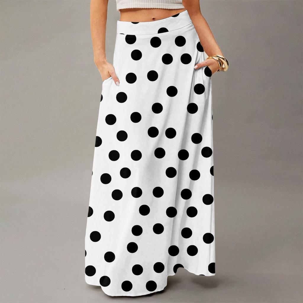 Женская повседневная складная юбка-макси с принтом в горошек, высокой талией и карманом, с драпировкой