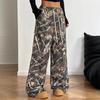 American Teenage Women's Casual Waistband Camouflage Print Slimming Wide Leg Floor Pants
