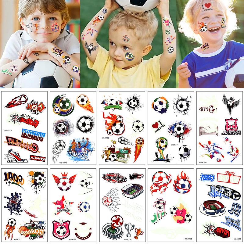 10pcs Kids Soccer Party Luminous Tattoo Sticker Boys Football Birthday Party Favors Supplies Gift for Guest Temporary Tattoo