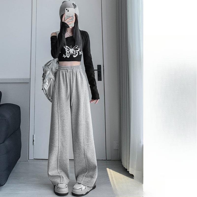 Весенне-осенние новые брюки с высокой талией, свободные, с широкими штанинами, повседневные брюки с вставками