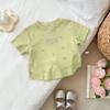 Girls' Short Sleeved Summer T-shirt Children's Clothing with Diamond Inlay Cute Casual T-shirt Fashionable Floral Pattern