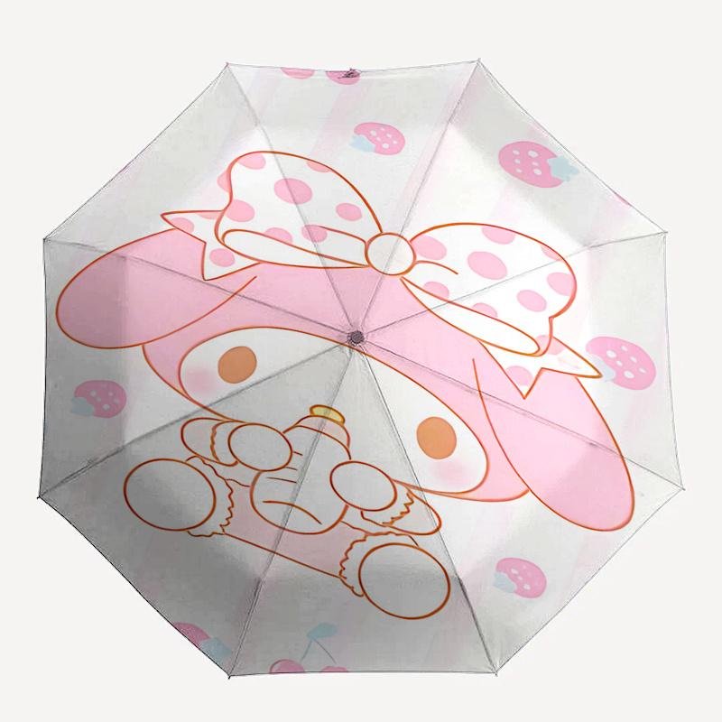 1pc My Melody Automatic Folding Umbrella - Strawberry Pattern, Portable 3-Fold Design with Iron Frame, Perfect Gift for Fans, Travelers, Daily Use, Ou