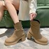 Короткие сапоги в ретро-британском стиле 2024 года, новые осенние сапоги средней длины со складками, минималистичные женские туфли, сапоги на платформе, Zapatos De Mujer