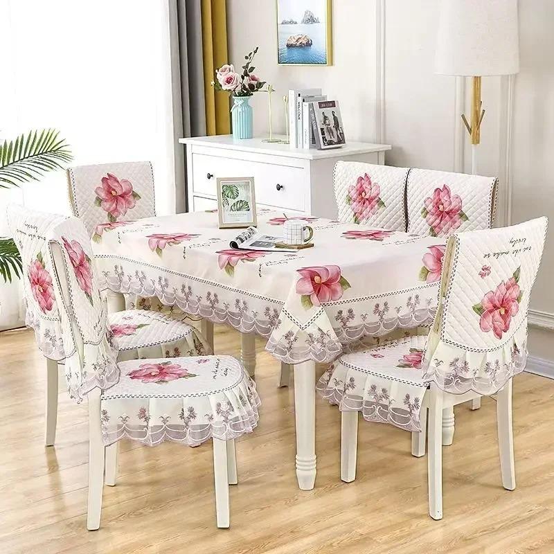 Легкий роскошный волнистый кружевной чехол на стул, утолщенная тканевая подушка для обеденного стола, европейский стиль, большой цветочный скатерть, чехол на стул