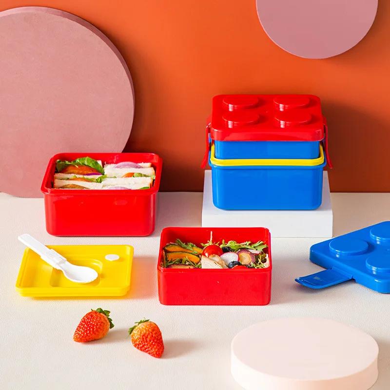 DIY Building Block Lunch Box Modular Building Blocks For Children Student Building Block Bento Food Storage Container Dinnerware