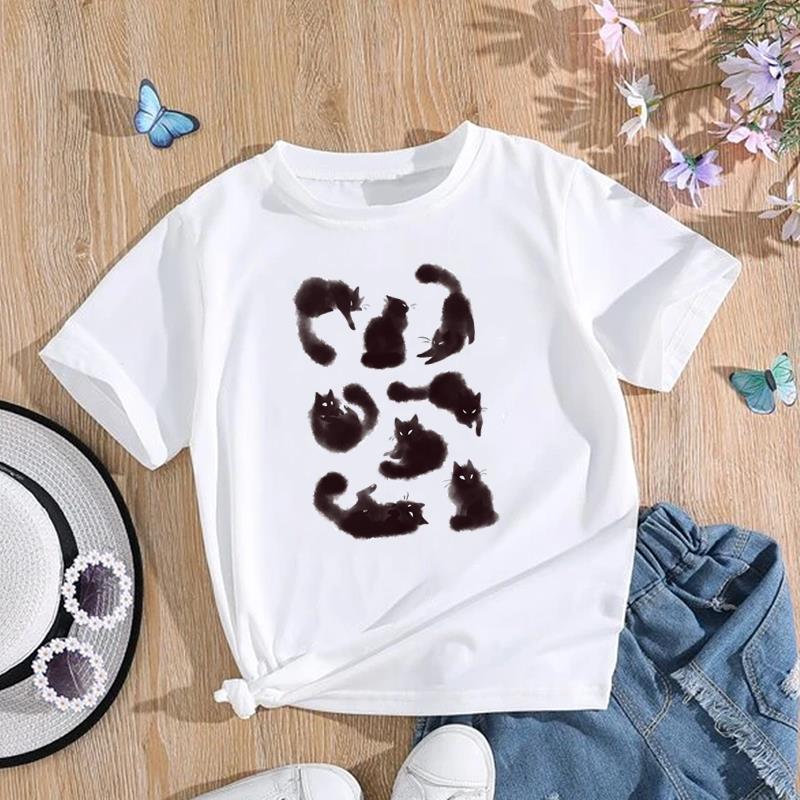 (Asian Size) T Shirt Women Cat Sweet Pet Trend Animal Sweet Print Tee Top Fashion Female Clothing Short Sleeve Graphic T-shirts