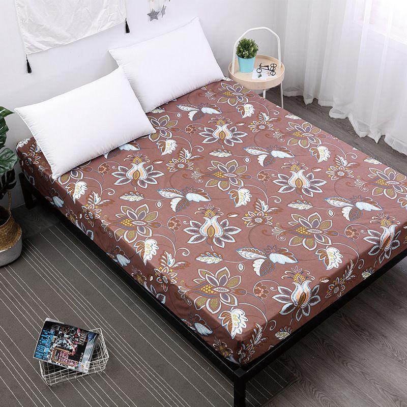 Elegant Floral Stripes Printed Mattress Protective Cover With Dustproof Fitted Sheet