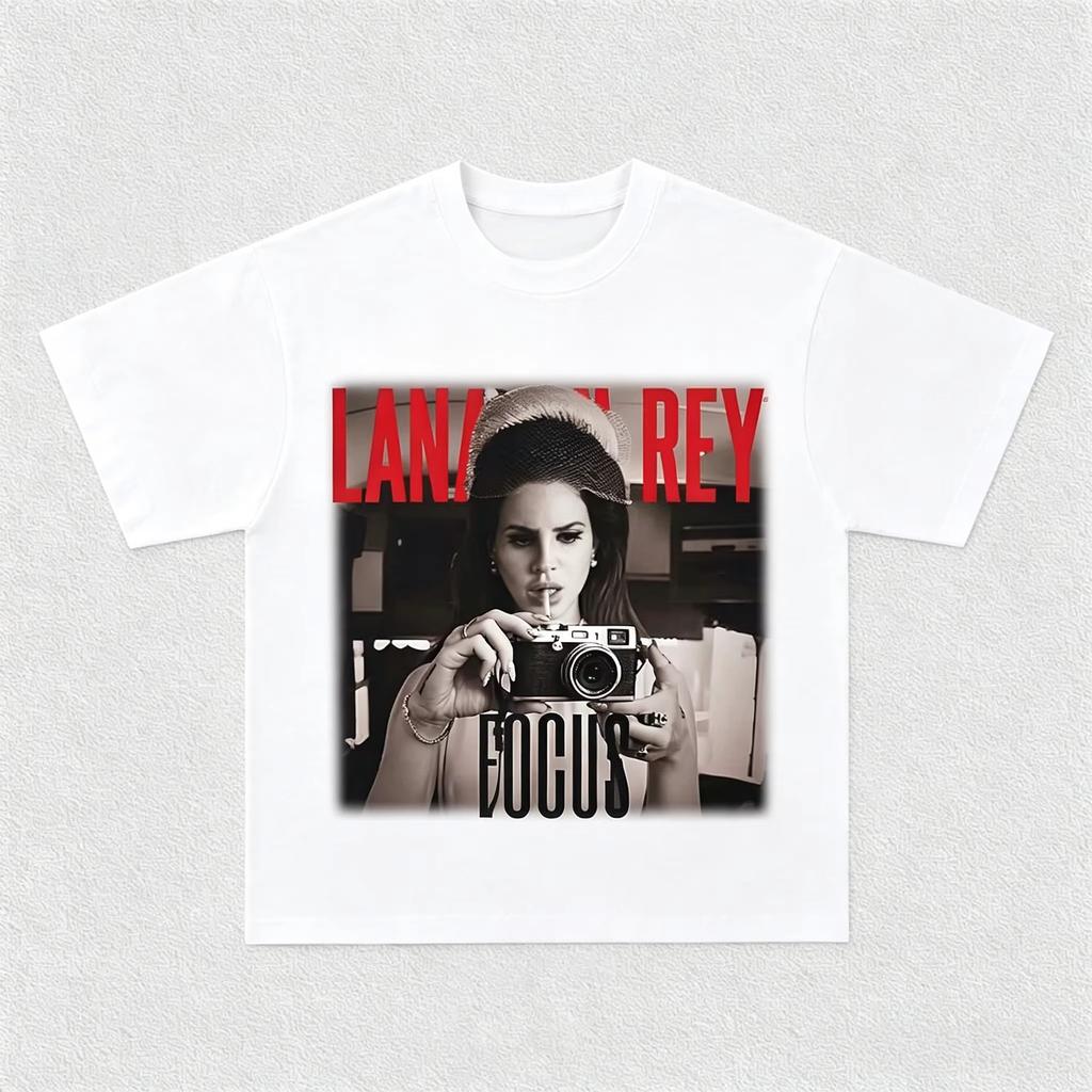 Винтажная футболка Lana Del Rey с принтом "Focus", Унисекс, Стиль 90-х, Чистый хлопок, Повседневная, Уличная, Короткий рукав, Для любителей музыки, Женская и Мужская футболка