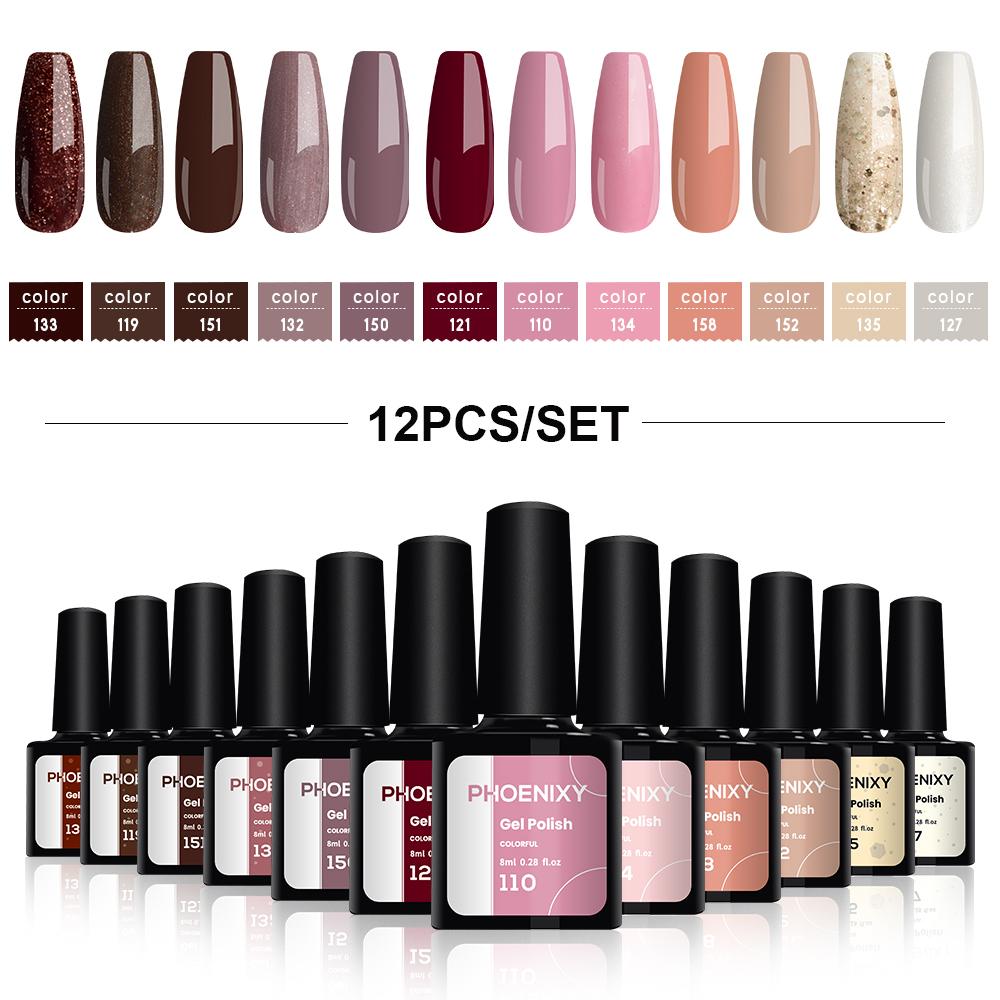 PHOENIXY, 8 мл, 12 цветов, гель-лак для ногтей, гель для ногтей, полуперманентный твердый гель для ногтей, замачиваемый УФ-гель, нужна база, верхнее покрытие, дизайн ногтей «сделай сам»