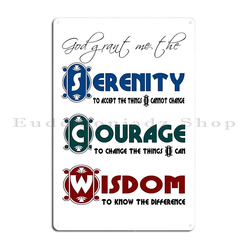 Serenity Prayer in Natural colours AA Script Serenity Courage Wisdom Floral BW Metal Party Customized Wall Decor Tin Sign Poster